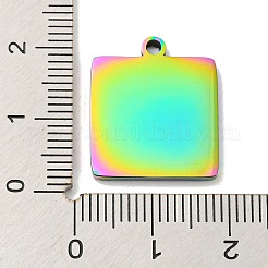 イオンプレーティング（IP）304ステンレスペンダント  スクエアチャーム  虹色  20x17x1.8mm  穴：1.6mm&nbsp;STAS-D025-03M-02