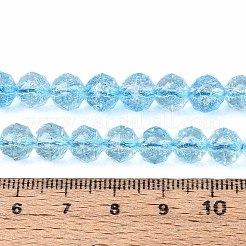 クラックル透明ガラスビーズ連売り  ラウンド  多面カット  空色  7.5~8mm  穴：1~1.2mm  約52~53個/連  14.76~15.35インチ（37.5~39cm）&nbsp;GLAA-N063-8mm-02