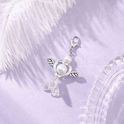 7Pcs 7 Colors Acrylic Imitation Pearl Flower Heart Angel with Alloy Wings Pendant Decorations&nbsp;HJEW-JM03985