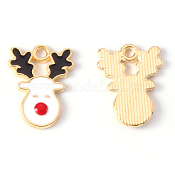 合金エナメルチャーム  クリスマスのために  クリスマスのトナカイ/クワガタ  ライトゴールド  ホワイト  17x13x2mm  穴：1.6mm&nbsp;ENAM-S121-013A