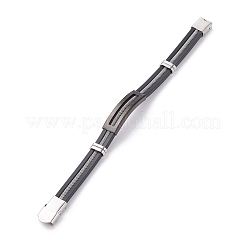 304ステンレススチールシリコンブレスレット  時計バンドの留め金付き  ガンメタ色＆ステンレス鋼カラー  215x10x3mm&nbsp;BJEW-O134-02B