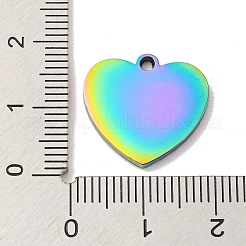 イオンプレーティング（IP）304ステンレスペンダント  ハートチャーム  虹色  17x18x2mm  穴：1.6mm&nbsp;STAS-D025-01M-01