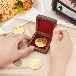 木貨メダル収納ボックス  磁石とベルベットと  正方形  暗赤色  68x68x28mm  内径：45mm&nbsp;AJEW-WH0009-68B