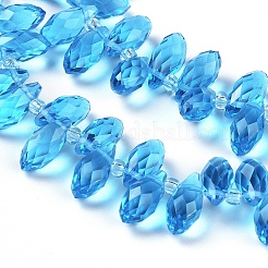 クリスタルガラスビーズ連売り  トップドリルビーズ  多面カット  ティアドロップ  ライトブルー  13x6mm  穴：1mm  約90~95個/連  16~18インチ&nbsp;GLAA-D033-22