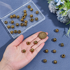 72個12スタイルチベットスタイル合金ヨーロピアンビーズ  ラウンド  大穴ビーズ  アンティーク黄金  10.5~11x8.5~9.5mm  穴：4.3~4.7mm  6個/スタイル&nbsp;FIND-PH0060-22AG