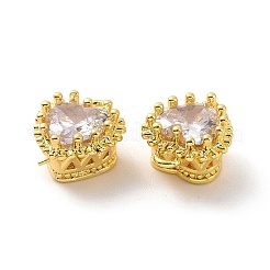 クリアガラス付き真鍮ペンダント  ハートチャーム  18KGP本金メッキ  10x9x6mm  穴：1mm&nbsp;KK-E068-VF190