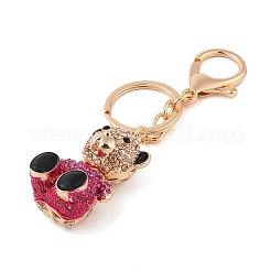 亜鉛合金ラインストーンキーホルダー  クマ  赤ミディアム紫  11.25cm&nbsp;KEYC-M024-01KCG-03