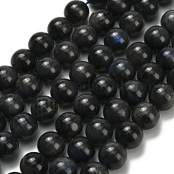 天然黒ラブラドライトビーズ連売り  ラウンド  10mm  穴：0.8mm  約40個/連  15.55インチ（39.5cm）&nbsp;G-L642-B15-10mm