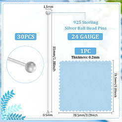 925本のスターリングシルバーボールヘッドピン  ジュエリー作りのための  銀  24ゲージ  35x0.5mm  ヘッド：1.5mm  30pc&nbsp;STER-BC0002-16A