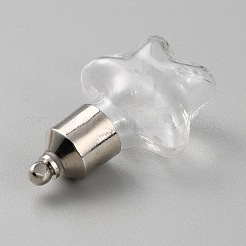 透明なガラスボトルペンダント  プラチナ真鍮パーツと  スターのチャーム  32.5x20.5x12.5mm  穴：1.8mm&nbsp;GLAA-WH0035-33A