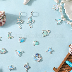 合金ラインストーン＆エナメルペンダント24個  ABS模造真珠と樹脂を使用  銀  海の動物の魅力  ディープスカイブルー  13~32x13.5~20.5x3~8mm  穴：1~2mm&nbsp;FIND-SC0020-59