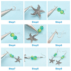 海をテーマにしたDIYイヤリング作りキット  クラクリュールガラスビーズを含む  合金ペンダント＆ビーズ  鉄パーツと真鍮のピアスフック  アンティークシルバー＆プラチナ&nbsp;DIY-SC0001-24