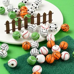 100Pcs 5 Style Painted Natural Wood European Beads&nbsp;WOOD-LS0001-45