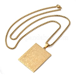 Rectangle 201 Stainless Steel Box Chain Saint Benedict Medal Pendant Necklaces for Women and Men&nbsp;NJEW-F324-09G