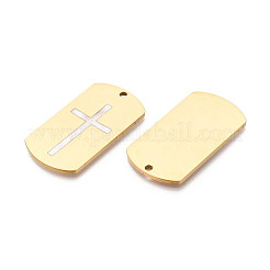 宗教 304 ステンレススチール＆エナメル 長方形ペンダント  クロスチャーム  イオンプレーティング（ip）  18KGP本金メッキ  43.8x24x1.8mm  穴：2.5mm&nbsp;STAS-T073-13G