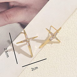 女性のための真鍮パヴェ キュービックジルコニア スタッド イヤリング  スター  ライトゴールド  25x20mm&nbsp;HD7122