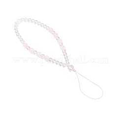 天然ローズクォーツ携帯ストラップ  ナイロン糸付き  ピンク  218mm&nbsp;HJEW-JM03414-02