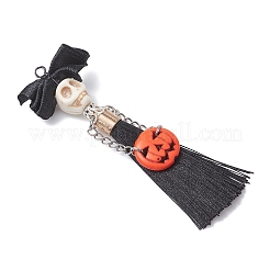 Halloween Dyed Synthetic Turquoise & Polyester Tassel Big Pendants&nbsp;PALLOY-JF04538