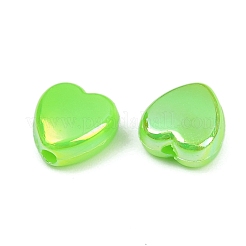 ABSプラスチックビーズ2631個  ハート  ABカラーメッキ  芝生の緑  9x9x4.5mm  穴：1.6mm&nbsp;KY-H009-01J