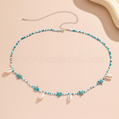 Natural Cowrie Shell & Synthetic Turquoise and Glass Seed Beaded Bohemian Waist Chains for Women&nbsp;AJEW-CP0011-34