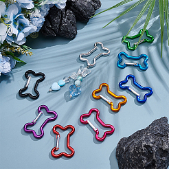 アルミロッククライミングカラビナ 9個 9色  キーホルダークラスプ  骨  プラチナ  ミックスカラー  49x32x4mm&nbsp;FIND-UN0010-08