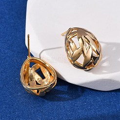 Brass Hollow Oval Stud Earrings&nbsp;EJEW-A143-03G