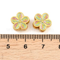 合金エナメルビーズ  グリッターパウダー付き  ゴールドカラー  花  10.5x10.5x7.5mm  穴：4.3mm&nbsp;ENAM-D318-01G-05