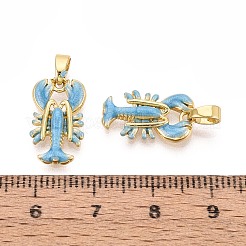 真鍮製エナメルペンダント  エビチャーム  ゴールドカラー  空色  16.5x9.5x3mm  穴：4.5x2mm&nbsp;KK-T080-83A-G