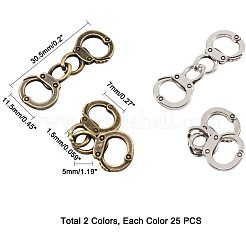 チベット風合金コネクター  手錠  アンティークブロンズ＆アンティークシルバー  30.5x11.5x1.5mm  穴：5x7mm  50個/箱&nbsp;TIBEP-PH0005-09