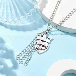 Alloy Crown with Heart Carved Word Knitting Queen Pendant Necklace&nbsp;NJEW-JN04696