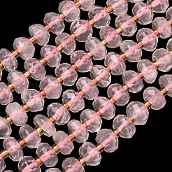 天然石ローズクォーツビーズ連売り  ロンデル  多面カット  シードビーズで  8x4~5mm  穴：1mm  約53個/連  14.65インチ（37.2cm）&nbsp;G-L642-J04-02