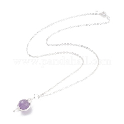 Round Natural Stone Braide Pendant Necklace&nbsp;NJEW-JN03819-01