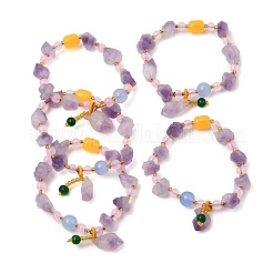 Raw Rough Natural Amethyst Nuggets Charm Beaded Stretch Bracelets for Women&nbsp;GG-CBA2C9C-10