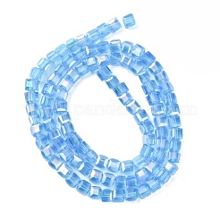 電気メッキガラスビーズセット  ABカラーメッキ  多面カット  キューブ  空色  4~5x4~5x4~5mm  穴：1mm  98~100個/連  40~43cm&nbsp;EGLA-D018-4x4mm-41