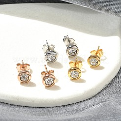イオンプレーティング（IP）304ステンレススチールフラットラウンドスタッドピアス  クリアキュービックジルコニア  ミックスカラー  6.5mm  12個/セット&nbsp;EJEW-C099-16A