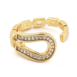 Rack Plating Brass Clear Cubic Zirconia Belt Shape Open Cuff Rings for Women&nbsp;KK-S371-06G