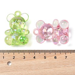 電気メッキ透明UVメッキアクリルパーツ  虹色の  ちょう結びチャーム付きクマ  ミックスカラー  34x24.5x18mm  穴：3mm&nbsp;OACR-I014-14