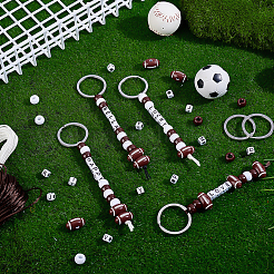 ラグビーキーホルダーのDIYキット  不透明なプラスチックビーズを含む  アクリルビーズ  鉄のキーリング  ポリエステル糸  ミックスカラー  6x6x6mm  穴：3mm&nbsp;DIY-PH0035-63