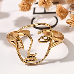Hollow Human Face 304 Stainless Steel Open Cuff Rings for Women&nbsp;LS-RJEW-M046-03G