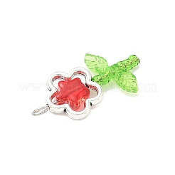 アクリル製の花型ペンダント  鉄製の平らなピン、チベット風の合金ビーズフレーム、透明なガラスビーズ、日本のシードビーズ、透明なアクリルチャーム付き  アンティークシルバー  32x17.5x4mm  穴：3mm&nbsp;PALLOY-JF03867-02
