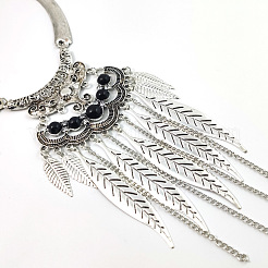 Bohemian Alloy Resin Leaf Tassel Pendant Choker Necklaces for Women&nbsp;WG038CD-02