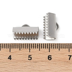 304ステンレススチールリボンカシメエンドパーツ  長方形  ステンレス鋼色  8x13mm  穴：4x1.5mm&nbsp;STAS-E471-05K-P