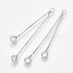 真鍮キュービックジルコニアベネチアンチェーンタッセルペンダント  透明  プラチナメッキ  47~50x2mm  穴：2mm&nbsp;X-KK-S348-239