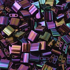 MIYUKIティラビーズ  日本製シードビーズ  2穴  （TL454)メタリックダークプラムアイリス  5x5x1.9mm  穴：0.8mm  約590個/50g&nbsp;SEED-X0054-TL0454