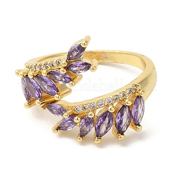 Leaf Brass Micro Pave Cubic Zirconia Open Cuff Rings&nbsp;RJEW-U008-05B-G