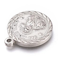 変色しない304ステンレススチールペンダント  聖パウロ使徒とフラットラウンド  ステンレス鋼色  23x19.5x3mm  穴：1.5mm&nbsp;X-STAS-Z017-05P