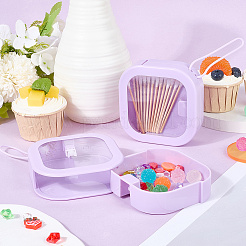 多機能プラスチック製ポケットサイズのプッシュスイッチオーガナイザーケース  視認可能な窓と吊り下げロープを備えたポータブル旅行用正方形ミニボックス  ビーズジュエリー工芸ハードウェア  ライラック  9.5x9.5x3cm&nbsp;CON-WH20006-004D