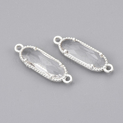 ガラスコネクター  銀色のメッキされた環境に優しい合金のパーツ  多面カット  オーバル  透明  21x7x3mm  穴：1.2mm&nbsp;X-GLAA-S188-A-05S