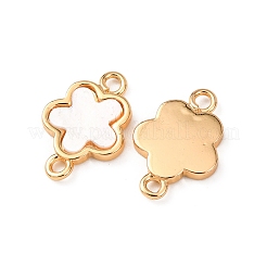 真鍮と天然の白い貝殻のリンクコネクターチャーム  18KGP本金メッキ  貝殻色  花  14.5x10x1.5mm  穴：1.6mm&nbsp;KK-T082-02A-G