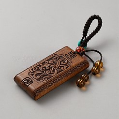 木製ポリエステル PVC ペンダント装飾  長方形  中国語フー  サドルブラウン  88mm&nbsp;KEYC-WH0816-003
